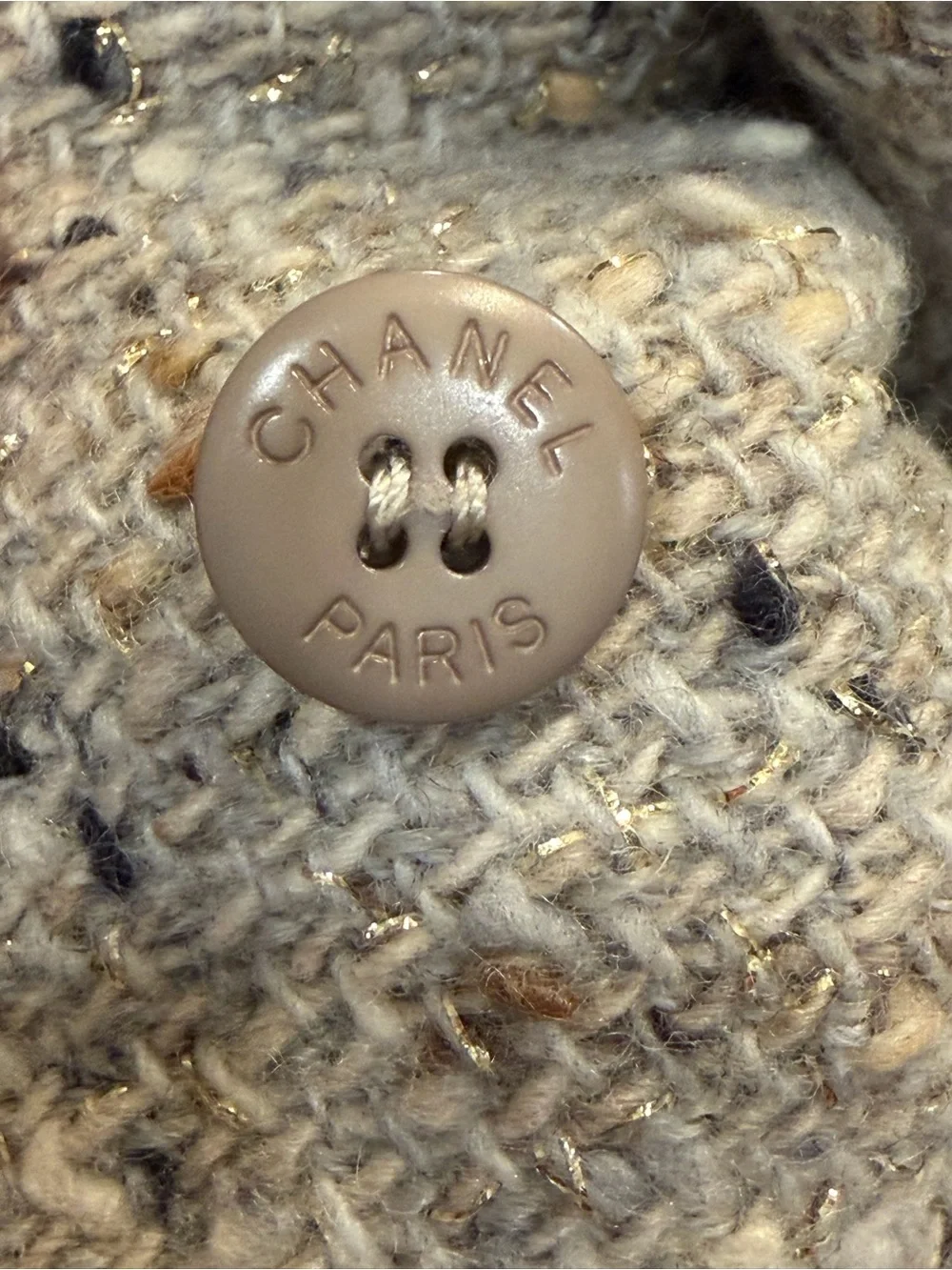 CHANEL Grey Speckled Tweed Blazer Coat
